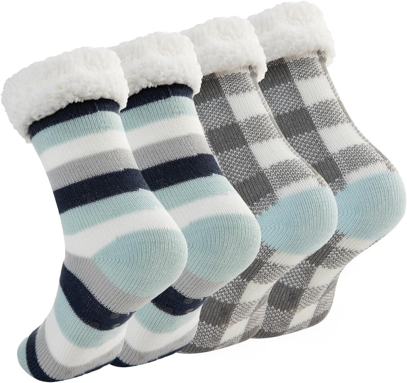 Sock Slippers for Women - 2 Pack Non Slip Socks - Fuzzy Socks Warm Socks with Grippers Sherpa Fleece Lined Thermal